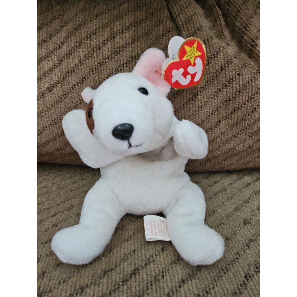 1999 RARE & RETIRED TY BEANIE BABY~BUTCH THE WHITE BULL TERRIER PUPPY DOG 8"~NEW